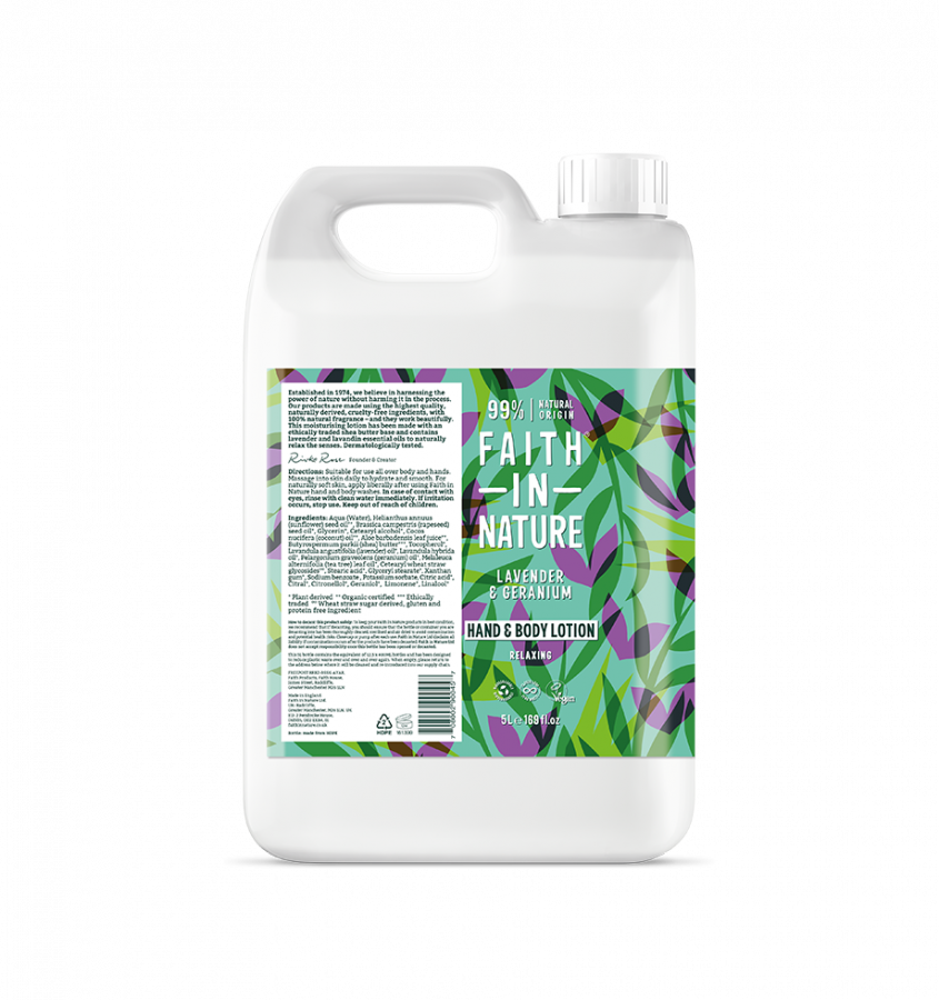 Faith In Nature – Lavender & Geranium – Hand and Body Lotion – 5L